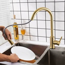 Kitchen Faucet Stainless Steel Pull Out Sprayer Swivel Spout Faucets Hot Cold Mix  Rotation Retractable Automatic Sensing