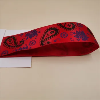 

N1189 Wired red double sided satin ribbon with flowers imprinting Gift Bow Wedding Cake Wrap Tree Decoration Christmas Wreath