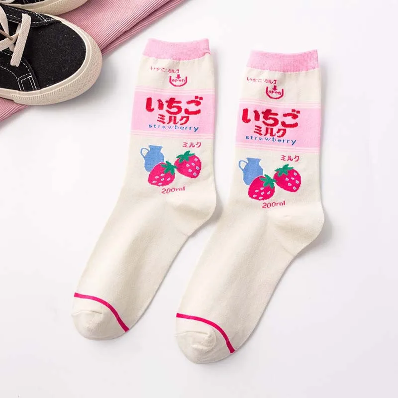 Pink Strawberry Носки для взрослых СО2 пиво ялл анпанман какао кофе матча цитрусовый сок рис Кумамон клубника встряхнуть молоко розовая клубника девушка - Цвет: Pink Strawberry