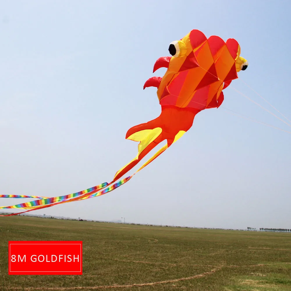 8m Goldfish Kite for Children Adults Soft Inflatable 3D Solid Kite with Long Rainbow Tails