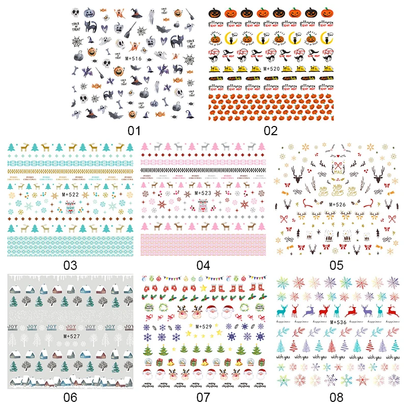 1 шт. Рождество Хэллоуин дизайн ногтей Водные Наклейки Красочные смешанные узорами, дизайн ногтей переводные наклейки для ногтей украшения «сделай сам»