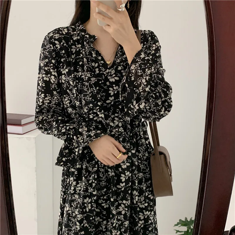 

S-XL Plus Size New Spring Dress Girls Boho Chiffon Female Vintage Dress Party oversize long Sleeve Women Dresses Robe Vestido