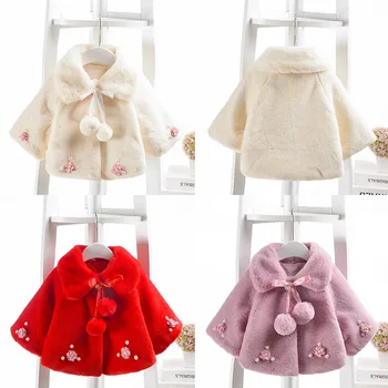 

2019 Autumn Winter Children Girls Clothes Warm Coat Cloak Jacket Cute Kids Flower Pattern Outerwear Hot