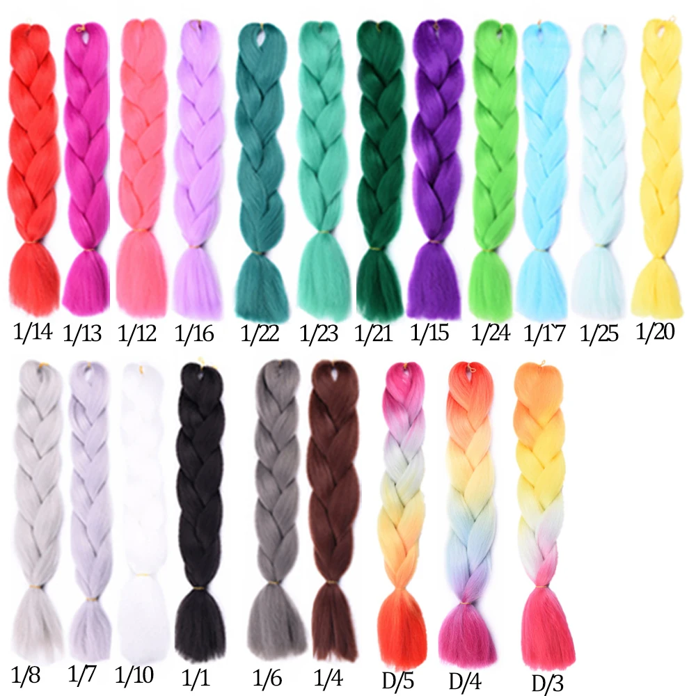 Synthetic 24Inch Kane kalon Ombre Braiding Hair Straight Jumbo Braiding Hair Girl Elf Party Colorful Yellow Purple