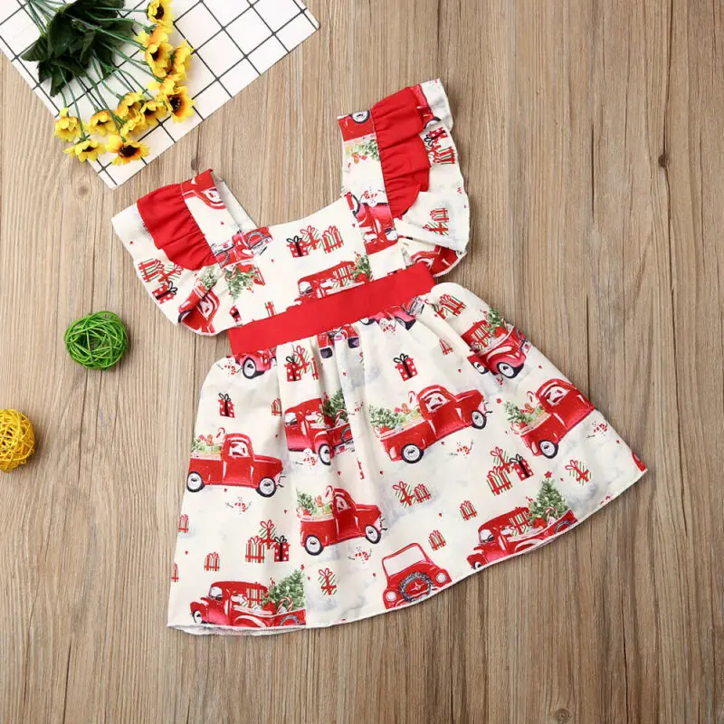 Рождественская одежда США одежда для маленьких девочек рождественское платье-пачка с бантом в виде такси От 0 до 3 лет