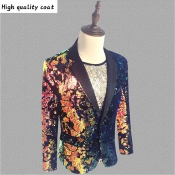 

Men's Hot New Nightclub Bar Color Sequins Flannel Suit Dj Tide Cool Male Singer Personality Trend Stage Costume Jackets S-4xl