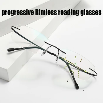 

automatic glass progressive Rimless reading glasses men women near and dual-use Anti-Blue Light automatic adjustment Eyewear 1.5