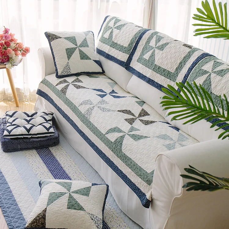 

New Style Windmill Northern European-Style Pure Cotton Patchwork Sofa Cushion Sofa Cushion Fabric Anti-slip Simple Fashion Doubl