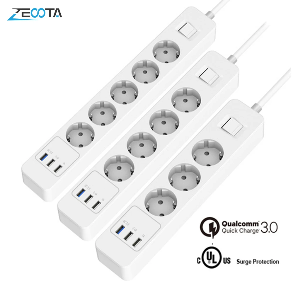 Удлинитель с 3 розетками переменного тока и USB портами|Удлинители электрические| |