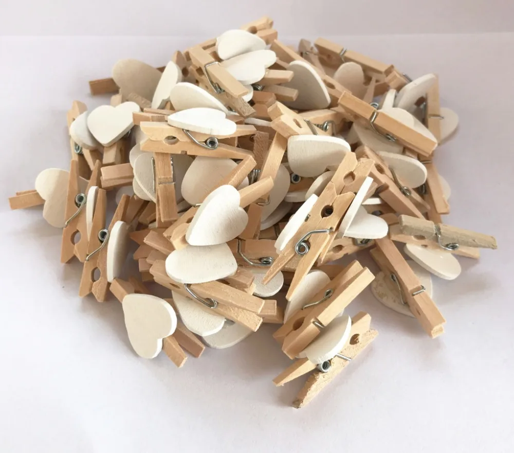 50PCS/Lot Mini Romantic Loving Heart Shape Wood Clips Handicrafts Photos Papers Clothes Pegs Home Bachelorette Party Decorations