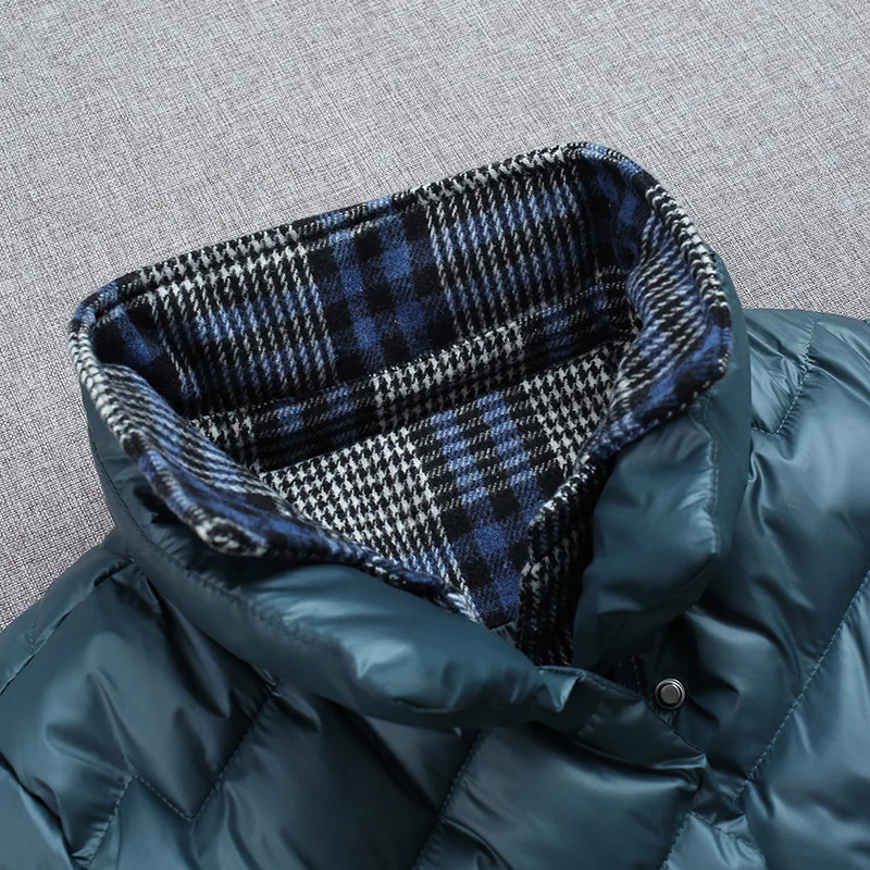 Women Solid Down Coat New Winter Fashion Pladi Splice Stand Collar Zipper Pockets Button Thickening Loose Long Outerwear