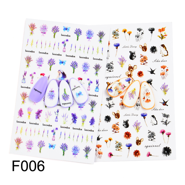 Nail Flower Letter Leaf Beauty Slider Bloom Colorful Plant Pattern 3D Manicure Sticker