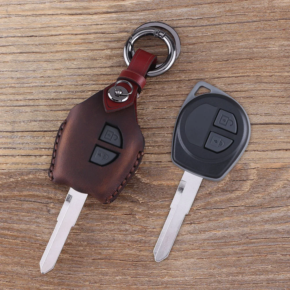 KEYYOU кожаный 2 Автомобильный ключ с кнопкой чехол для SUZUKI SX4 Swift Grand Vitara Liana дистанционный брелок крышка аксессуары протектор - Название цвета: brown