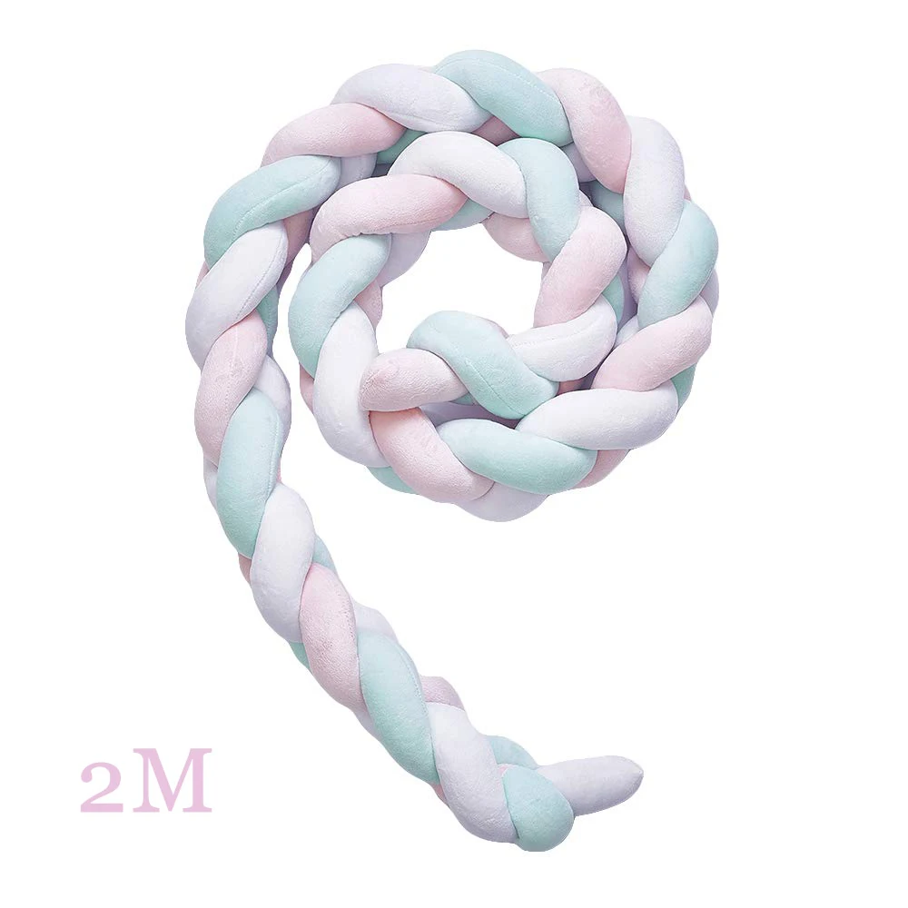 PINK-GREEN-WHITE 2M Детская кровать бампер 2 м 3 м 4 м длинная завязанная узлом, заплетенная кроватка для новорожденного кроватки ограждение Коврик защитный узел Защитные подушки, Постельные Принадлежности Декор для младенцев 2 м/3 м - Цвет: PINK-GREEN-WHITE 2M