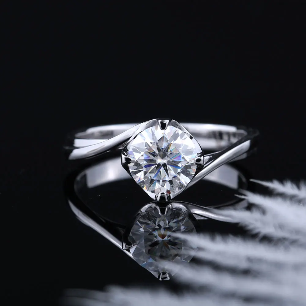 YDBS 14k Engagaement кольцо D цвет 6,5 мм 1ct круглая блестящая огранка лабораторный Муассанит