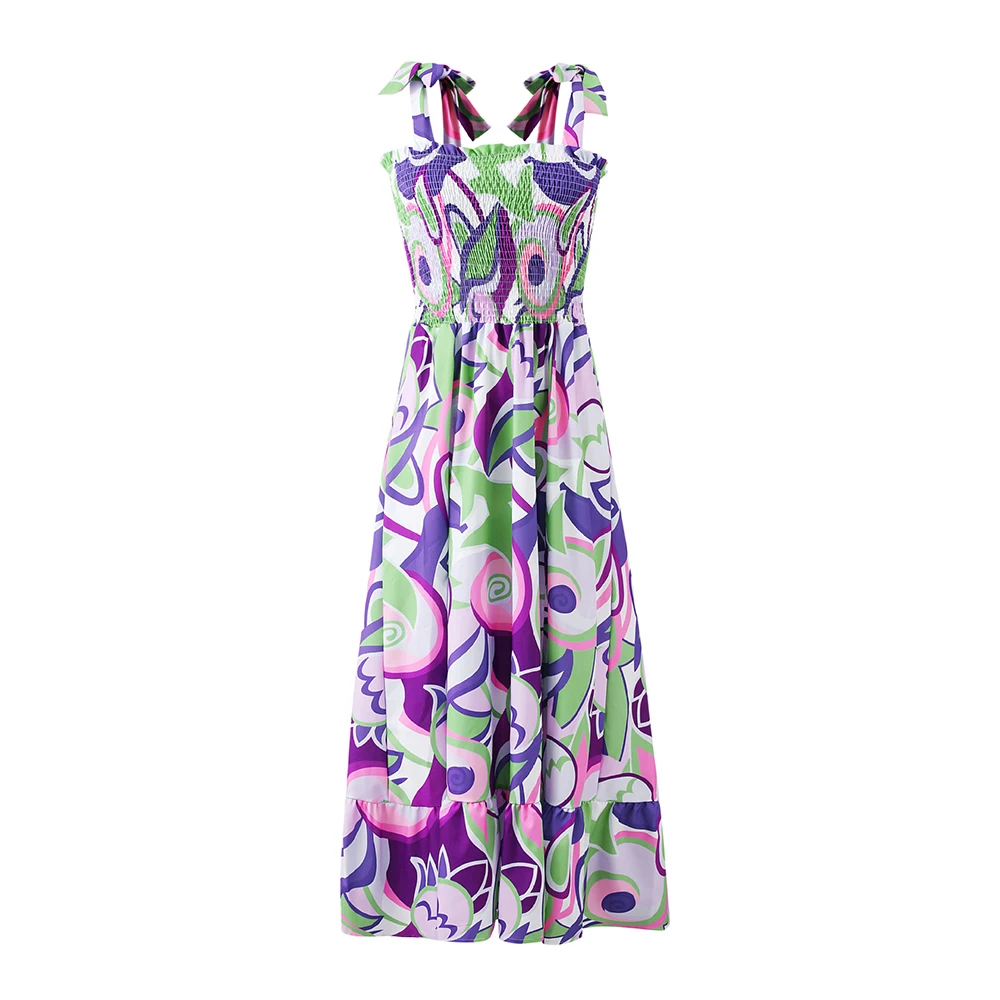 

2021 Dress Women's Summer Sexy Spaghetti Strap Dress Sleeveless Multicolor Print Sundress Africa Fashion Femme Maxi Robe Holiday