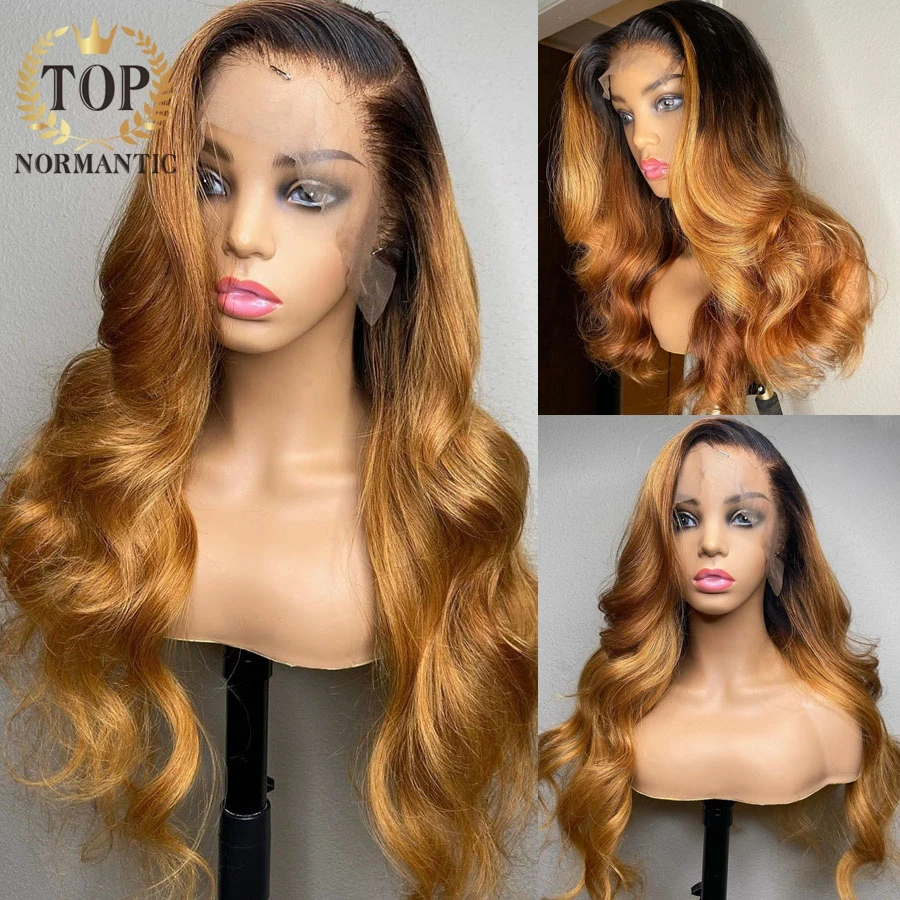 US $112.15 Topnormantic Body Wave Ombre Lace Front Wig Colored 2 Tone Human Hair Wig Indian Remy Body Wave Human Hair Wig Glueless Wig
