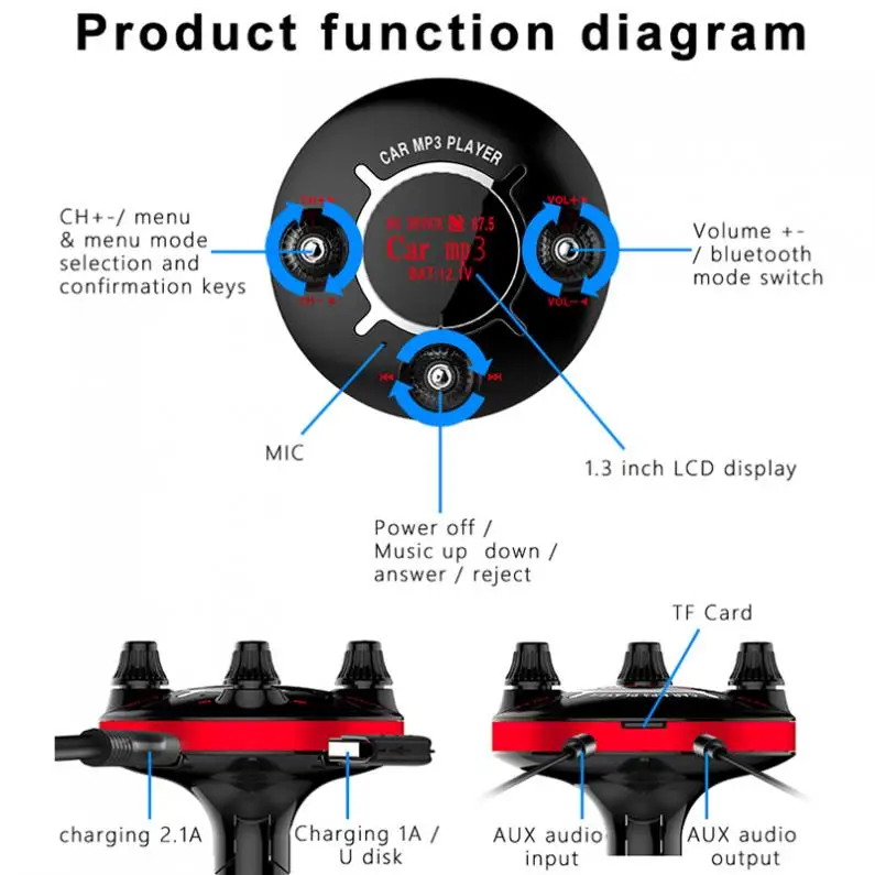 BT13 Bluetooth fm-передатчик Автомобильный MP3-плеер беспроводной в автомобиле fm-модулятор Поддержка напряжения дисплей/двойной-AUX/двойной-USB