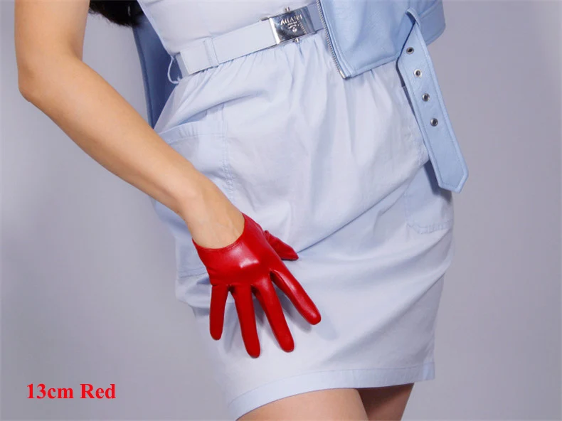 Ultra Short Leather Gloves 13cm Emulation Leather Imitation Sheepskin PU Unlined Female Christmas Red Women Gloves WPU126