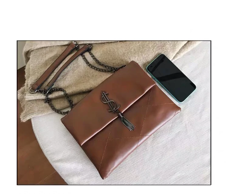 Bolso de hombro de cuero de para mujer, bolso de bandolera con cadena, Bolso grande de diseñador de marca famosa, bolso de