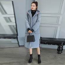 Модные женские с капюшоном однотонные тонкие длинные Размеры для женщин хлопок тонкий лыжный жакет с капюшоном зимняя куртка двойные теплые карманы