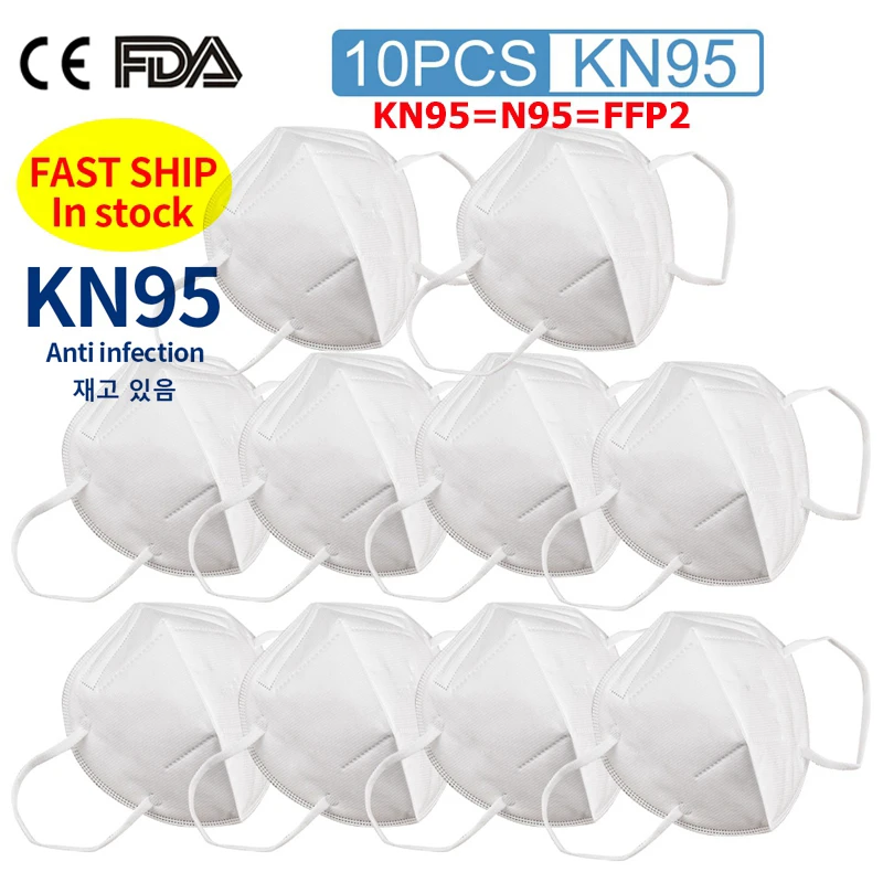 

10PCS KN95 Dustproof Anti-fog And Breathable Face Masks 95% Filtration N95 Masks Features as KF94 FFP2 CE FDA Certification