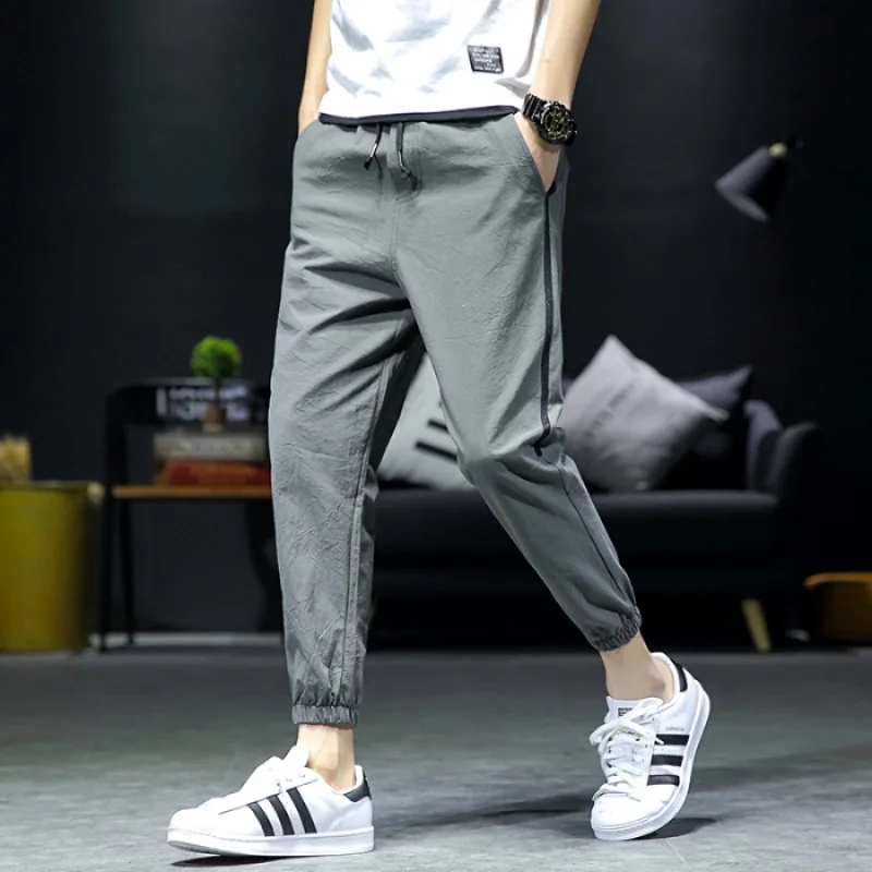 

Versatile Casual Sports Bib Overall Men Loose-Fit Korean-style Trend Card Students Capri Small Feet Slim Fit Pants