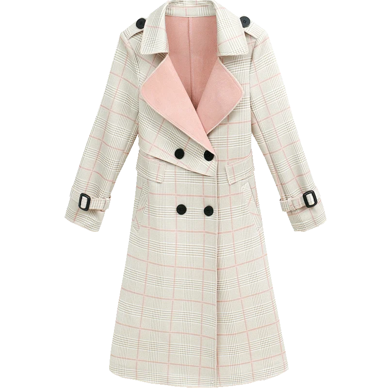 Autumn deer velvet plaid jacket female was thin spring fashion windbreaker coat ladies medium long windbreaker women's jackets