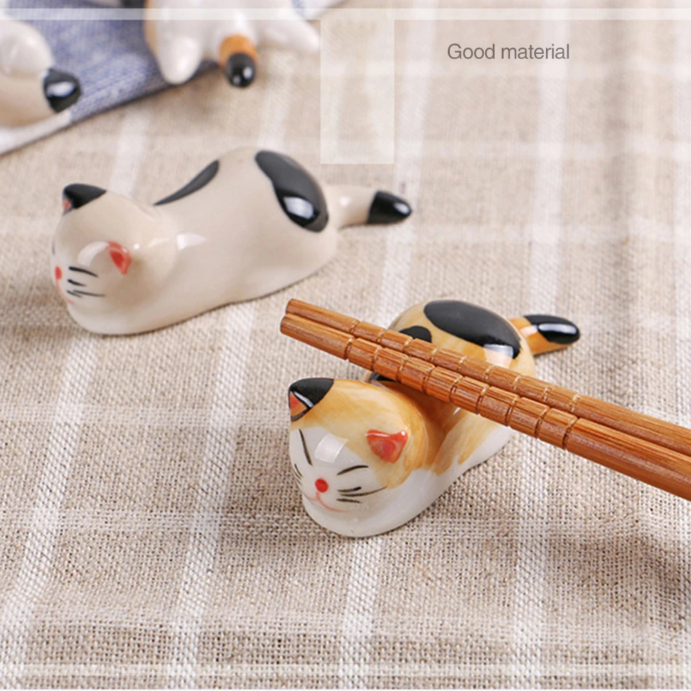 3pcs/set Lucky Cat Chopstick Rest Ceramic Holder Japanese Ramen