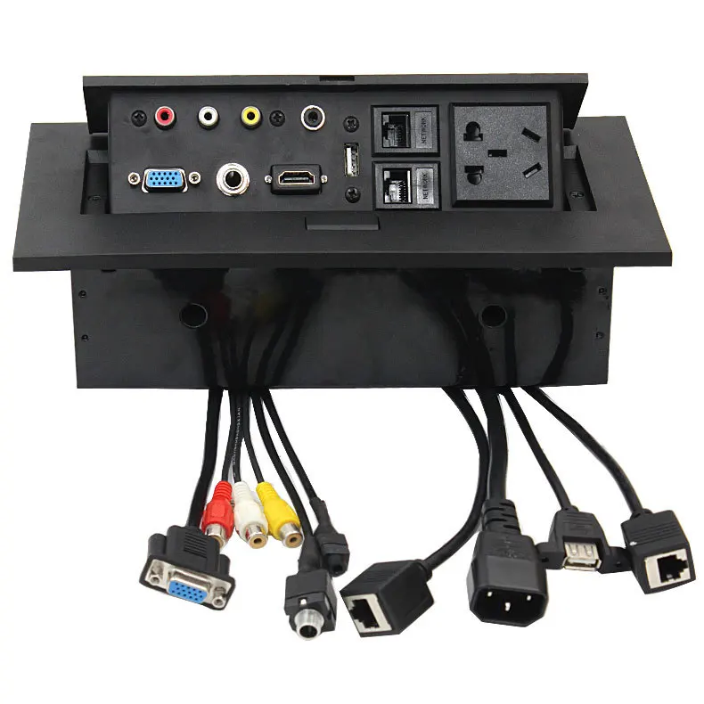 Pop up Desktop Socket Aluminium Alloy Plate Dual AC Socket Network VGA HDMI USB 3 5mm headphone Jack AV audio and video 6 35mm