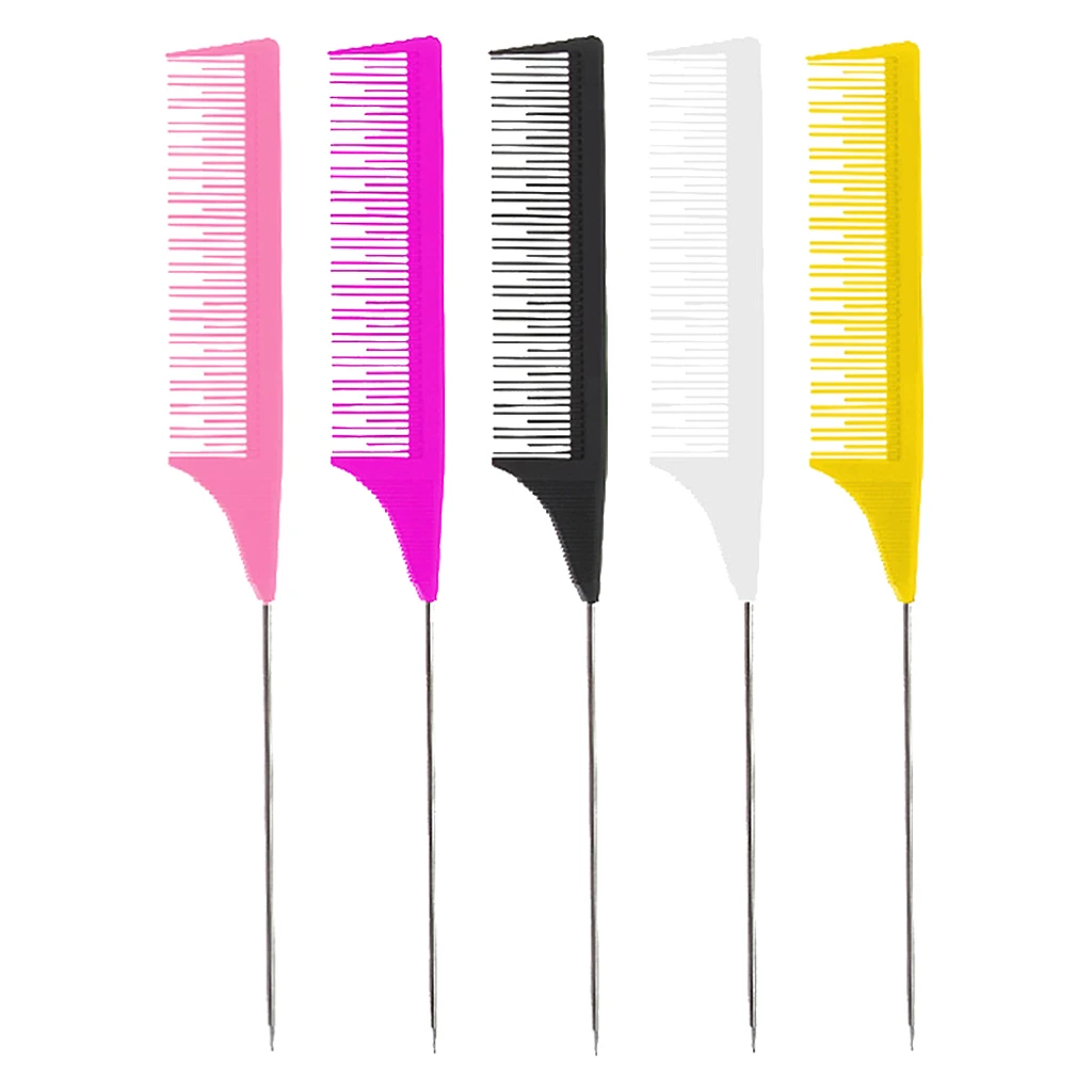 Rat Tail Comb Carbon Fiber Teasing Combs with Stainless Steel Pins for Most Hair Types