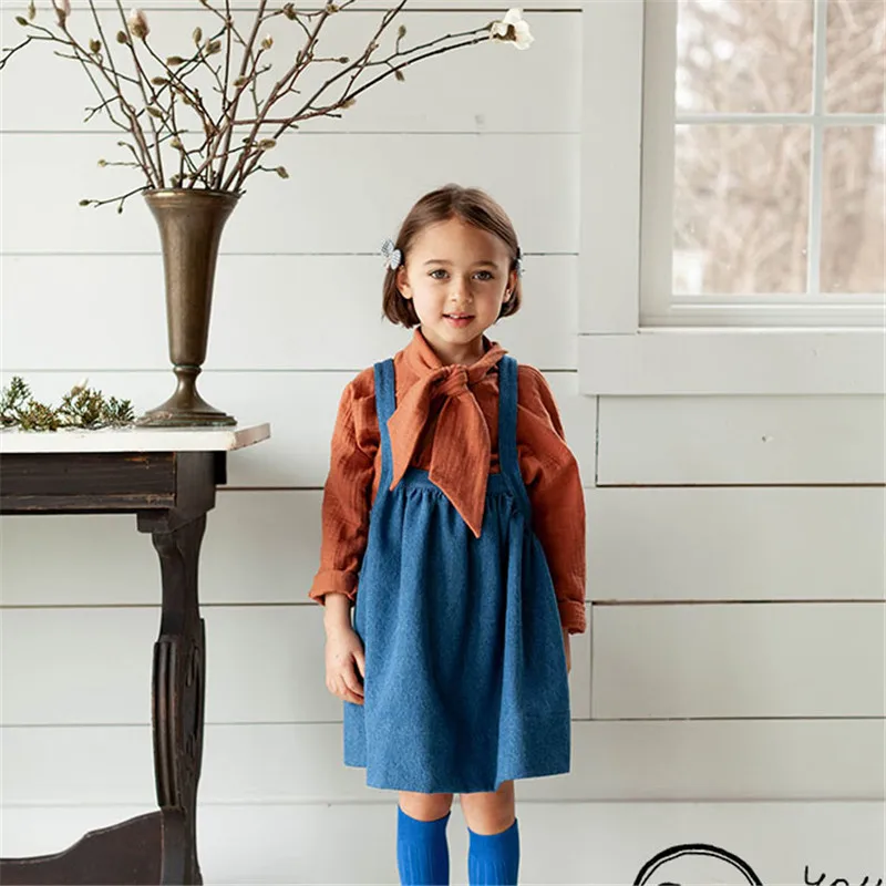 Soor Ploom/детское красивое зимнее платье на бретельках; вельветовые джинсовые платья-пачки; Модная одежда для маленьких девочек; зимнее платье для детей