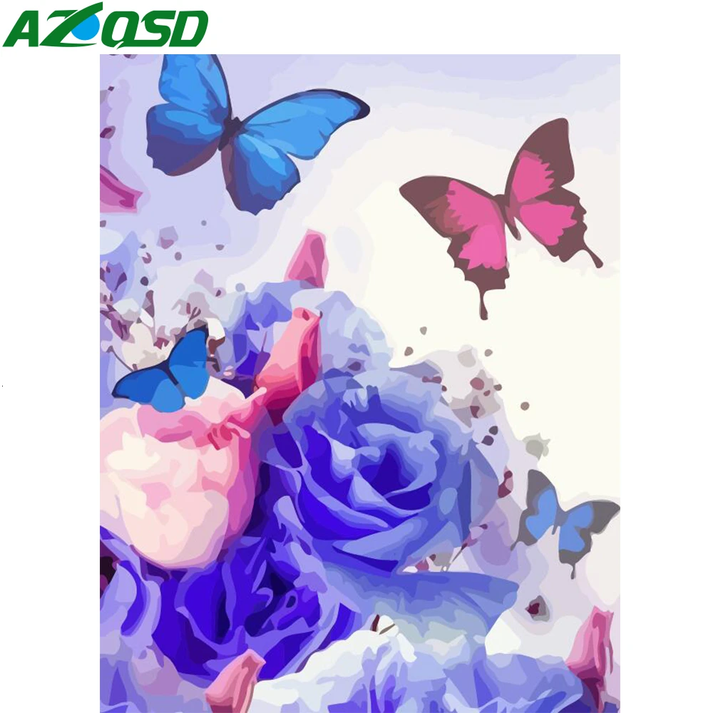 AZQSD краска по номерам на холсте цветочный Unframe DIY настенная художественная