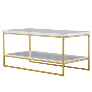 

Simple Double-layer Golden Iron Pipe Marble PVC Coffee Table Rectangular(106 x 50 x 48cm)