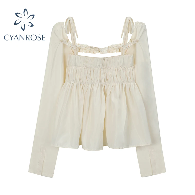 Женская винтажная рубашка с длинным рукавом Элегантная блузка открытыми плечами