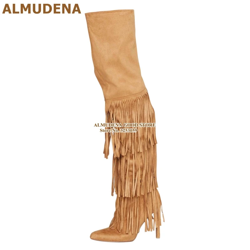 thigh high camel suede boots