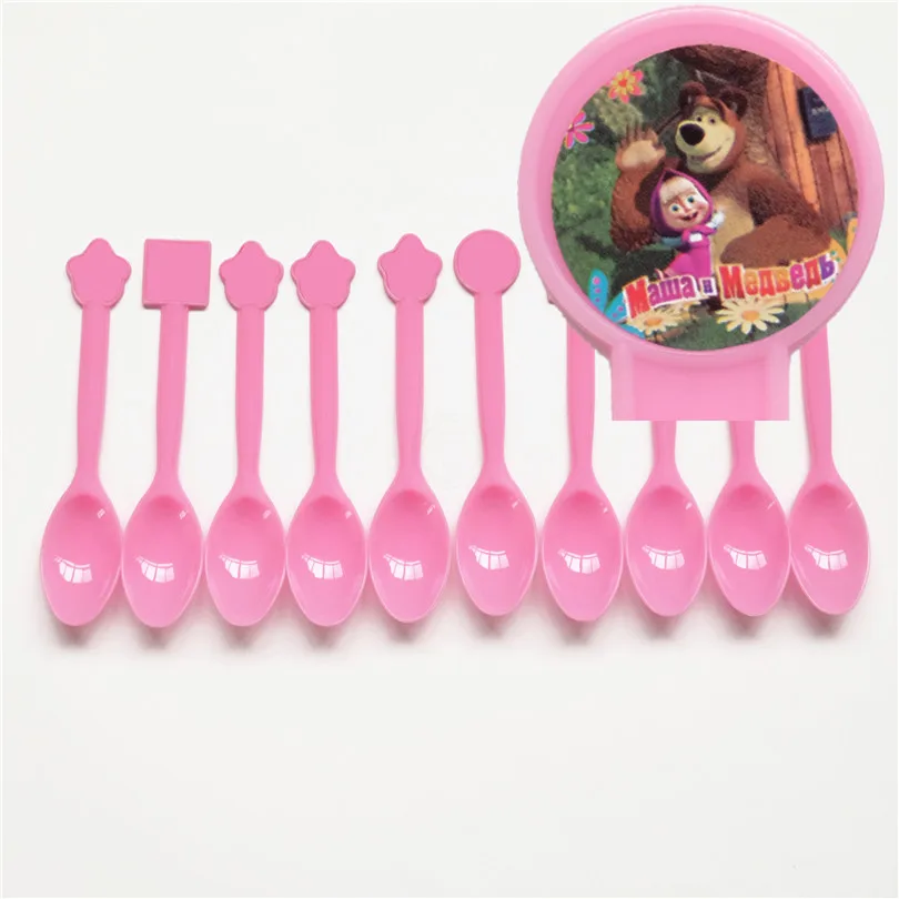 Spoon 10Pcs С героями мультфильма «Маша и Медведь» тема, детский душ украшения для детей девочкам непременно понравится День рождения, мероприятие, Вечеринка Бумажные стаканчики и тарелки баннер одноразовая посуда - Цвет: Spoon 10Pcs