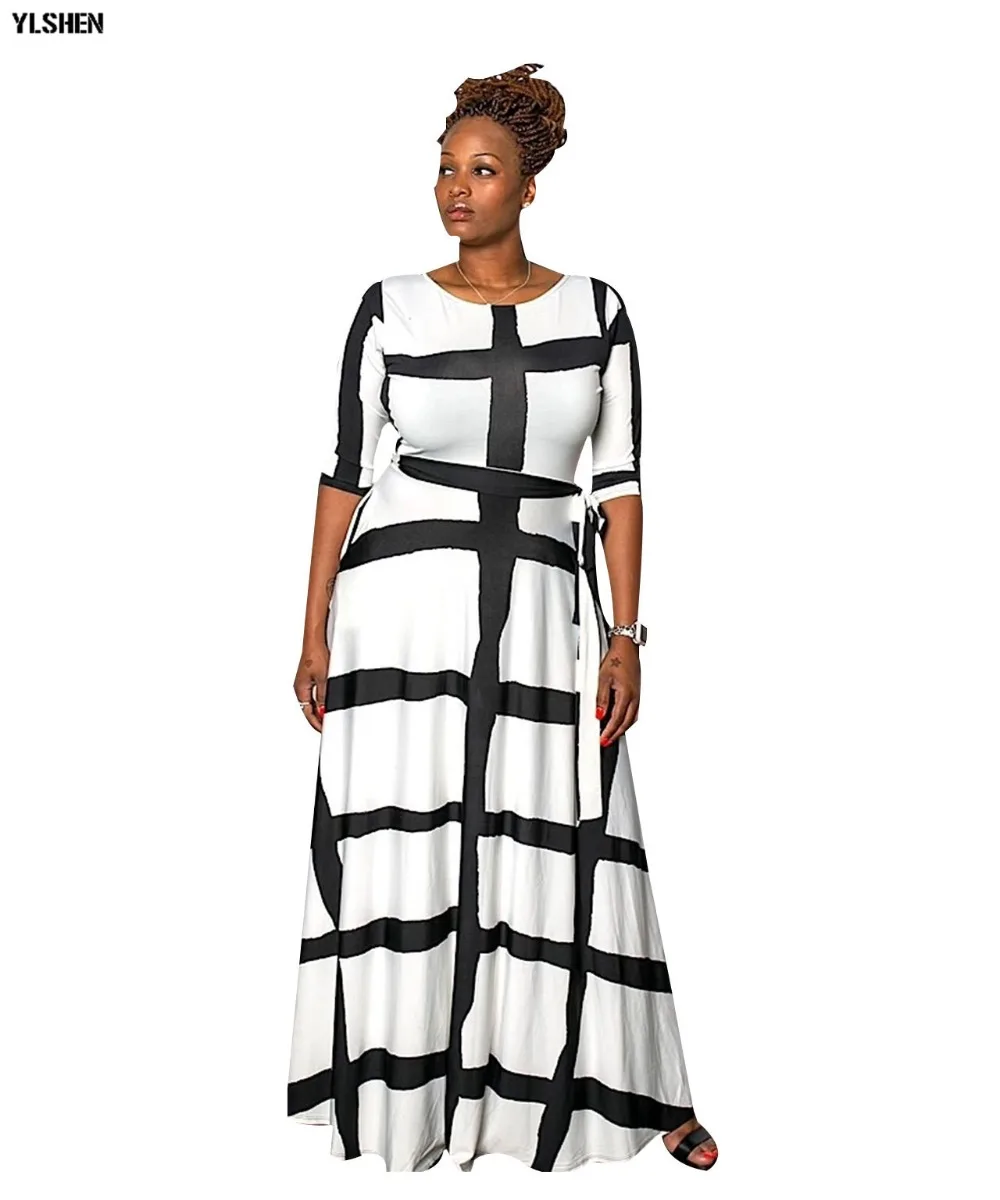 5XL African Dresses for Women Dashiki African Clothes Fashion Basin Riche Positioning Print Long Sleeve Black White Africa Dress 12