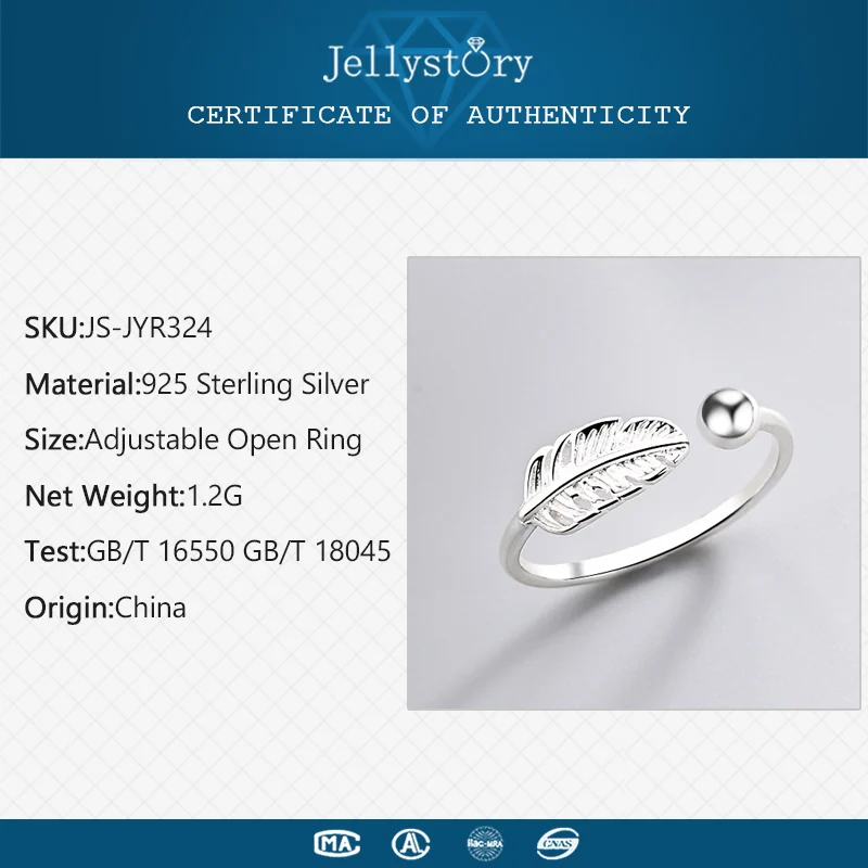 Jellystory, корейское 925 пробы Серебряное кольцо для женщин, в форме листа, с открытой регулировкой, серебряное кольцо, хорошее ювелирное изделие, для свадеб, вечеринок, подарки