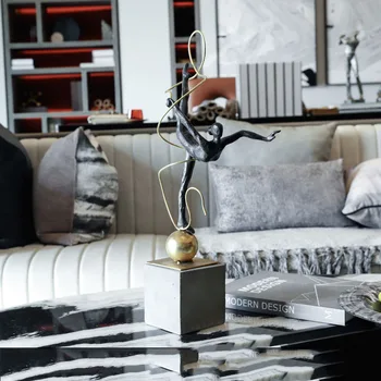 

Gymnastics Teenage Girl Waving Gold Ribbon Statue Home Art Gift Figurines Home Living Room Hotel Decor Resin Crafts Accessories