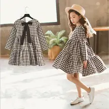 Г. Осенние платья для девочек Хлопковое клетчатое платье с длинными рукавами Детские Модные Повседневные платья принцессы с бантом брендовая одежда для девочек