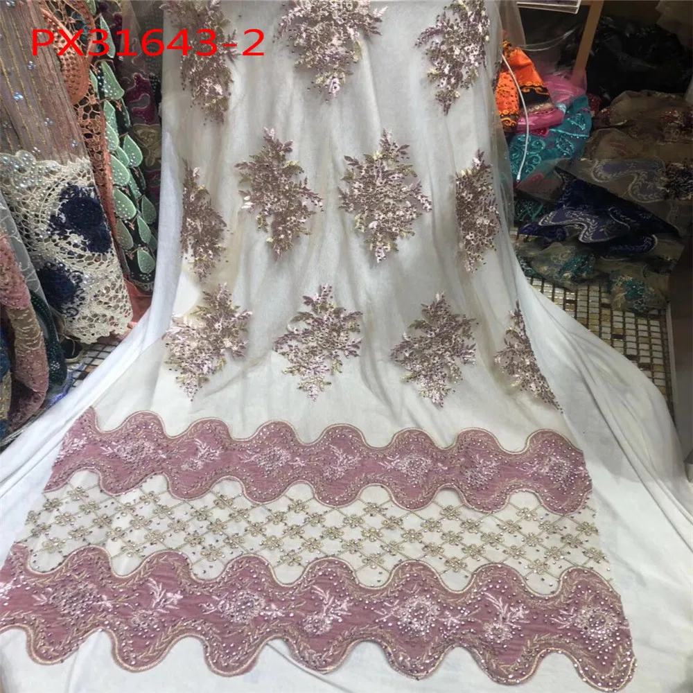 2 So beautifulembroidery бархатное Сетчатое кружево Роскошная Тяжелая 3D вышитая бисером кружевная ткань с бисером и жемчугом кружевная ткань Французский модный стиль платье - Цвет: 2