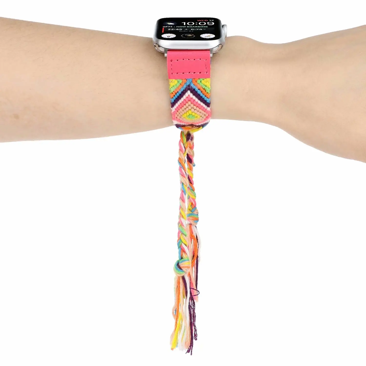 Разноцветный тканевый ремешок ручной работы для Apple Watch 5, 4, 3, 2, 1, в этническом стиле, браслеты на запястье, кожаный браслет, ремешок для iWatch 44/40/42/38 мм