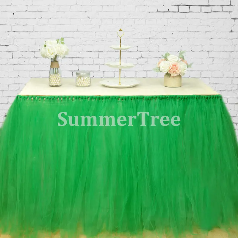 Green 100cm Tulle Table Skirt Wonderland Table Tutu Skirting Wedding Birthday Baby Shower Home Banquet Party Decoration