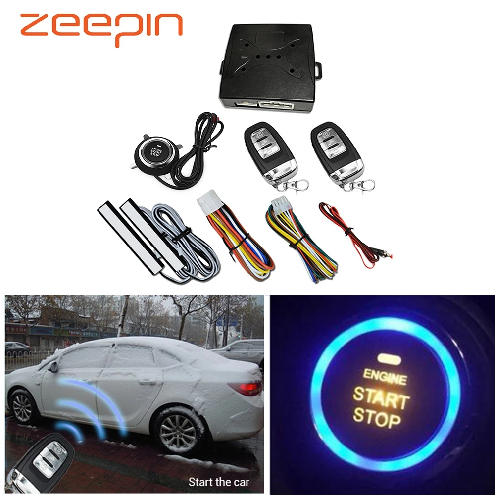 12 v 자동차 경보 시스템 보안 키 없음 열쇠가없는 항목 원격 제어 푸시 버튼 시동 도난 방지 장치 도난 경보 시스템원격