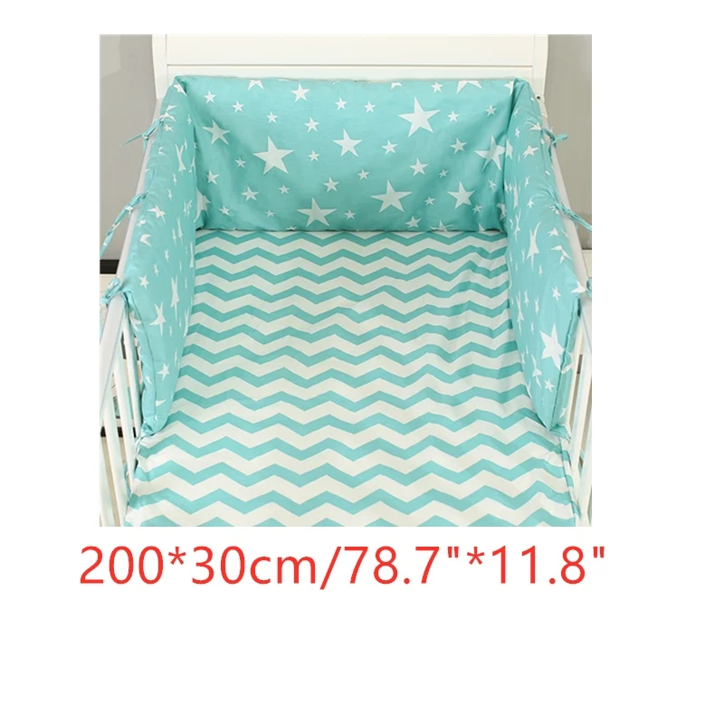 green stars 200x30cm Один-кусок детская кроватка бамперы безопасно, младенцев, новорожденных из хлопка с Бамперы Детское покрывало для кровати Pad Detachble детская кроватка постельные принадлежности Длина 160/180/200 см - Цвет: green stars 200x30cm