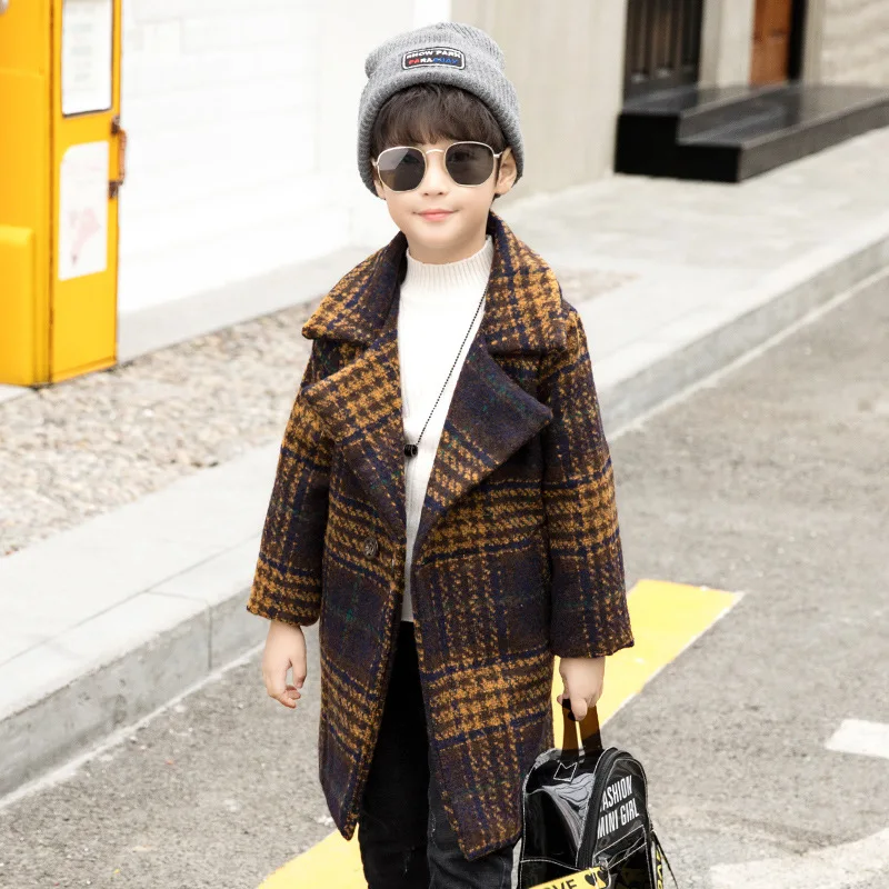 Winter Jackets Boys Solid Woolen Doublebreasted Baby Boy Trench Coat