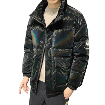 

Winter Mens Stand Collar Bright Jacket High Quality Thick Coat Parka Male Warm Outwear 2020 90% White Duck Down White Jackets