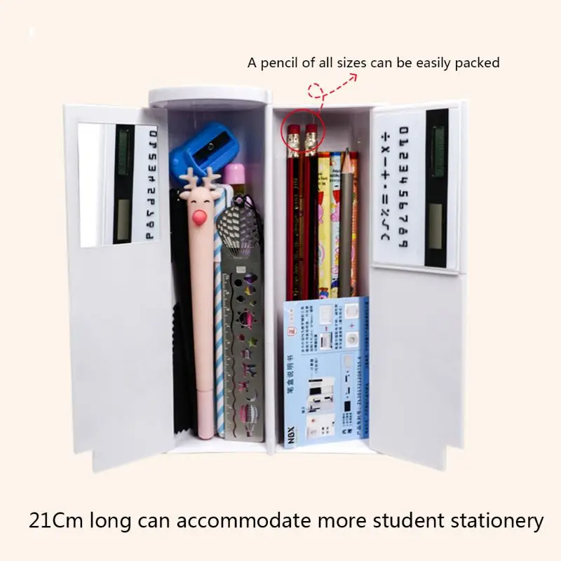 Creative Whiteboard Pencil Case With Solar Calculator Magnetic Switch Kawai Cartoon Pen Box School