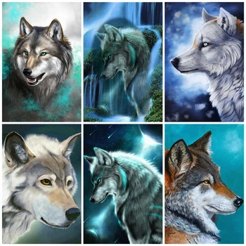 

AZQSD Wolf Diamond Painting Full Square Diamond Embroidery Animal Mosaic Rhinestones Handmade Home Decor Gift Needlework